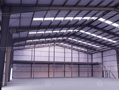 Steel structure building with mezzanine floor